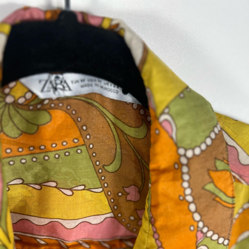 Zara Printed Button Up Cotton Shirt Sz Medium - Picture 10 of 11